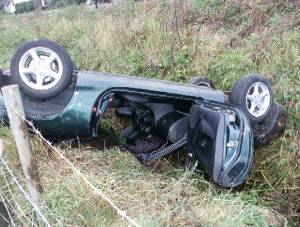 Overturned Mazda MX5